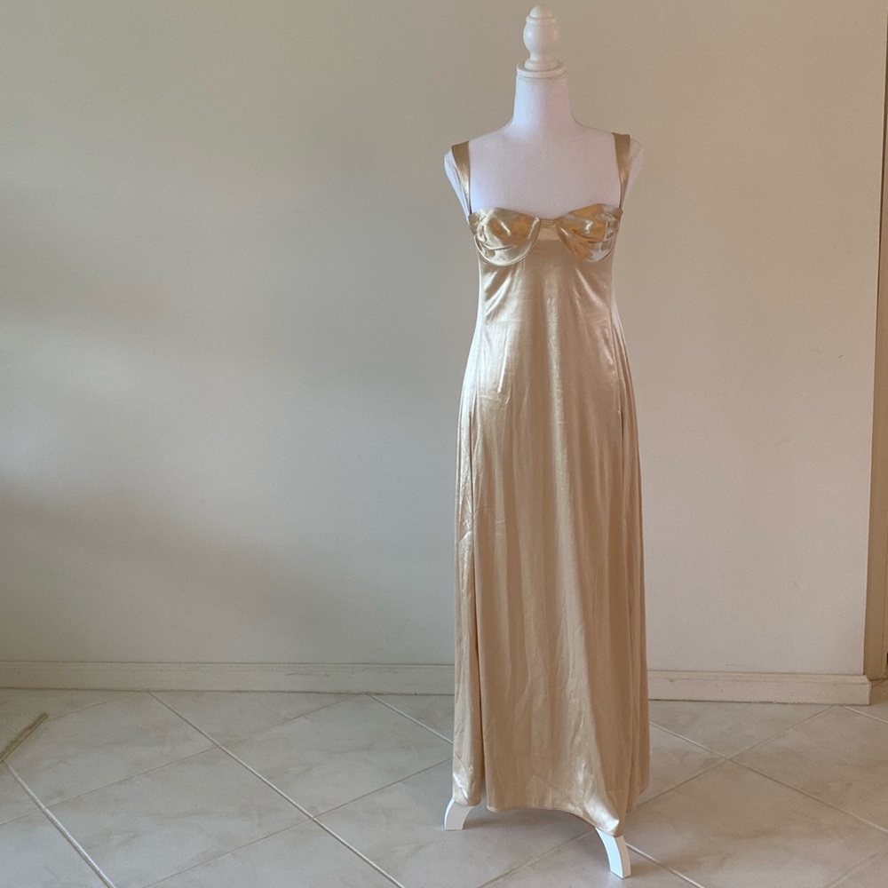 Victoria Secret gold slip dress w/ 2 front thigh high slits